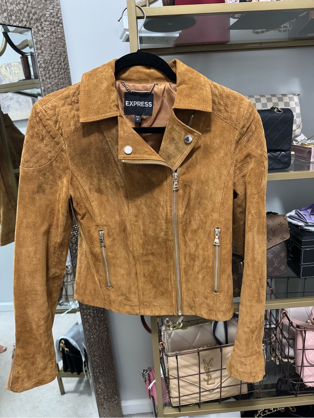 Express Suede Moto Jacket in Camel Brown Sz Small